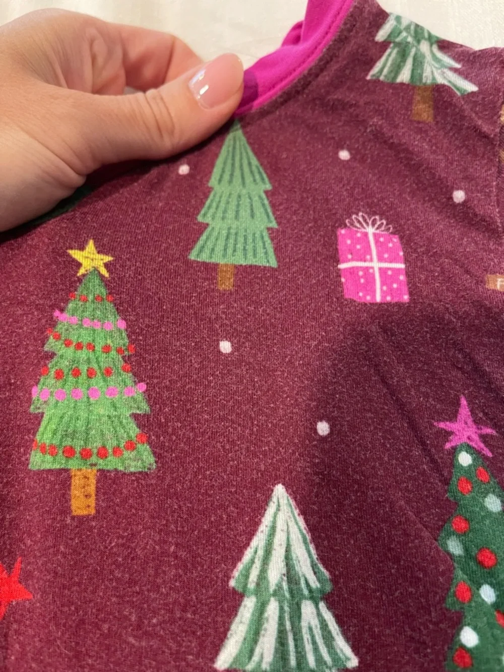 Little Sleepies Burgundy Christmas Tree and Pink Truck Pajama Set